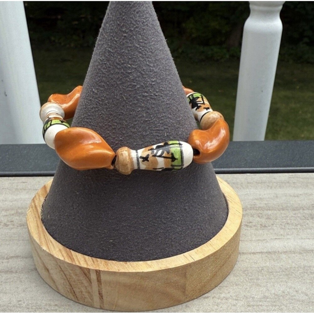 Rare Lamp Work Glass Abstract Aztec Design Art Deco Bracelet